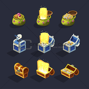 Chest Set for Game Resource. Vector