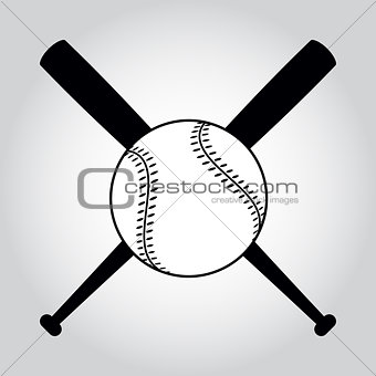 Crossed baseball bats and ball.
