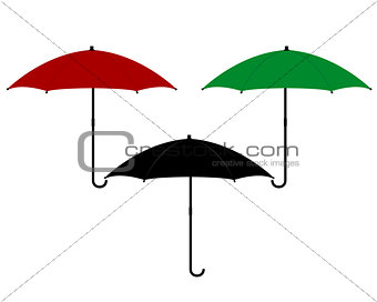 three umbrellas in different colors