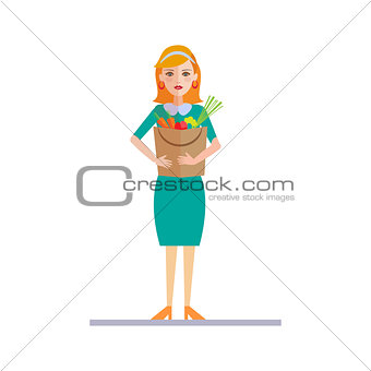Woman Holding a Shopping Bag. Vector Illustration