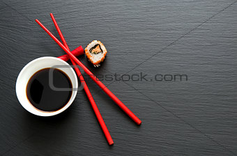 Soy sauce with red chopsticks