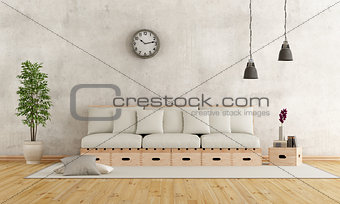 White living room in rustic style