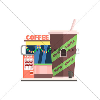 Coffee Shop Front in Christmas. Vector Illustration