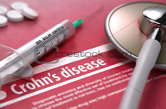 Crohn's disease. Medical Concept on Red Background.