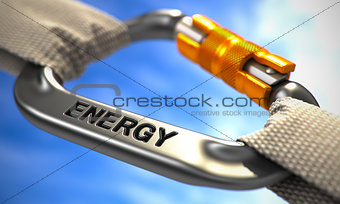 Chrome Carabiner Hook with Text Energy.