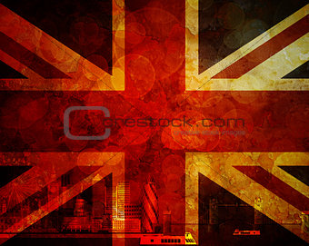 London Skyline UK Flag Grunge Background Illustration