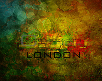 London City Skyline on Grunge Background Illustration