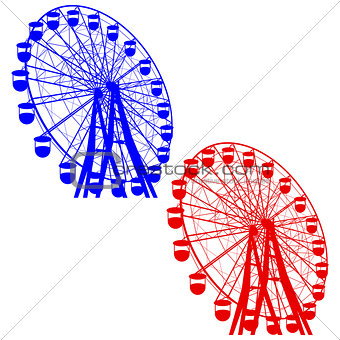 Silhouette atraktsion colorful ferris wheel. Vector illustration
