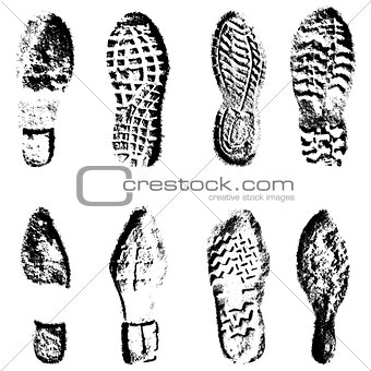 Collection  imprint soles shoes  black  silhouette. Vector illustration
