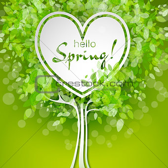 Vector heart shaped tree with green leaves