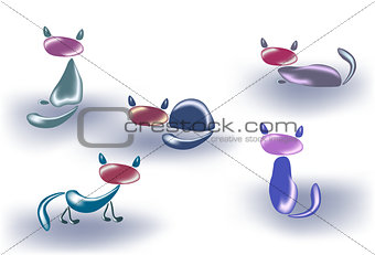 Set of cats made of glass or stone. EPS10 vector illustration