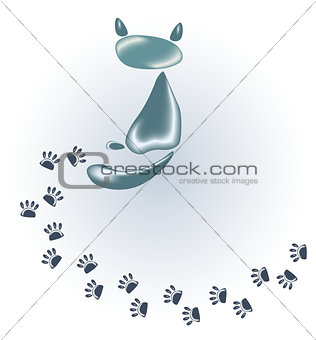 Cat of stones and glass and his footprints. EPS10 vector illustration