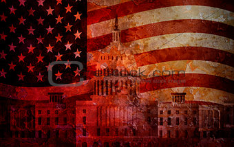 Washington DC Capitol US Flag Grunge Background