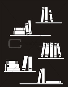 Black and white book shelf vector icon