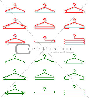 Set of plastic clothes hangers. Shaded and silhouette.