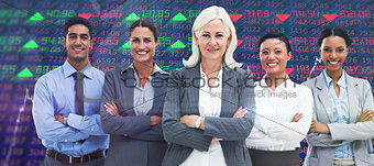 Composite image of business people with arms crossed smiling at camera