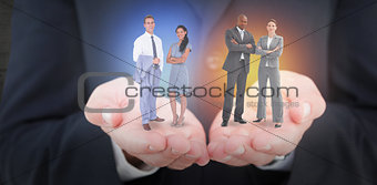 Composite image of businessman and a woman with their hands crossed