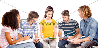 Composite image of college students doing homework