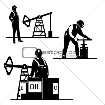 Silhouette oilman background in  infrastructure