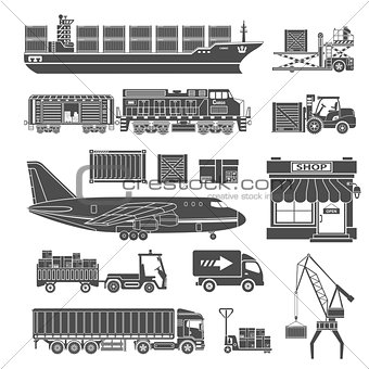 Cargo Transport and Packaging Icon Set