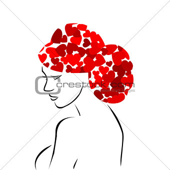 Red heart hair woman