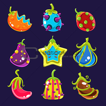 Set Colorful fantasy fruits, vector illustration