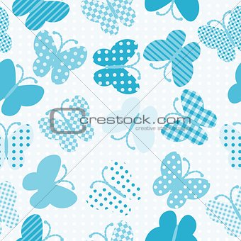 Blue patterned butterflies seamless