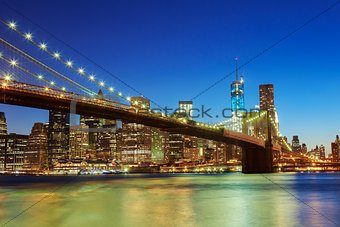 NIGHT NEW YORK Brooklyn Bridge  river NYC