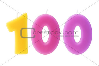 100th birthday candles isolated 