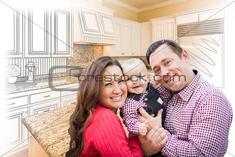 Young Family Over Custom Kitchen Design Drawing and Photo Combin