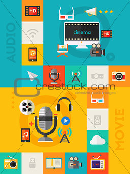 Vertical Vector Audio and Video Concept Banner