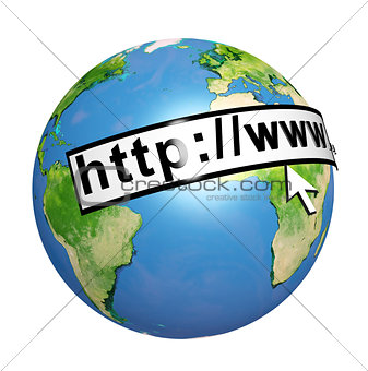 Planet Earth, web address and computer mouse cursor