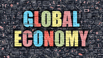 Global Economy Concept with Doodle Design Icons.