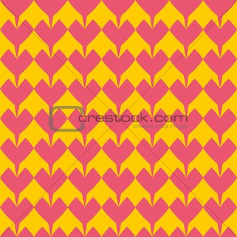 Tile vector pattern with pink hearts on yellow background