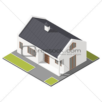 One-storey house with slant roof isometric icon set