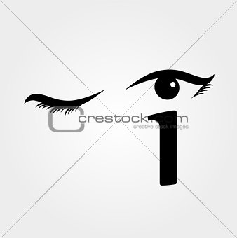 Eye winking with letter i forming the eyeball