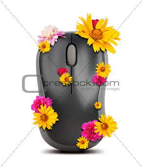 Computer mouse with flowers