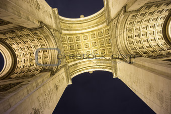 Arc de Triomphe bottom view at night