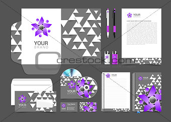 set corporate identity elements gray and purple people logo