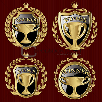 vector set of gold metallic templates for winner of the championship