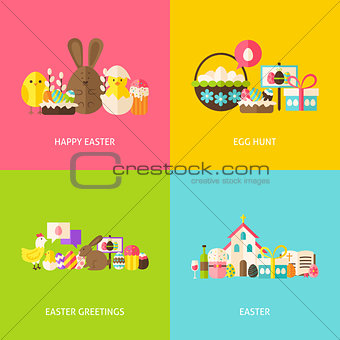 Happy Easter Greetings Flat Concepts Set