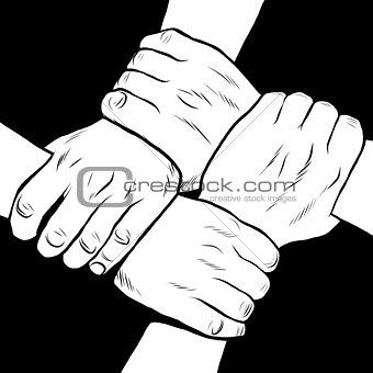 Black and white hands solidarity friendship