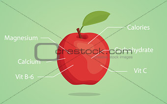 apple nutrition illustration with list of nutritions detail
