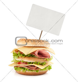 Big fast food sandwich with blank price tag