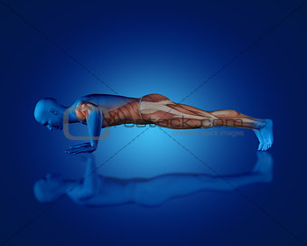 3D blue medical figure in push up position