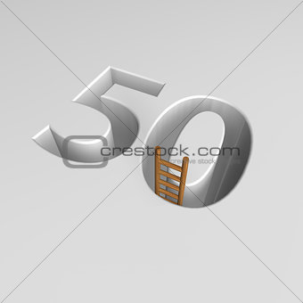 number fifty and ladder - 3d rendering