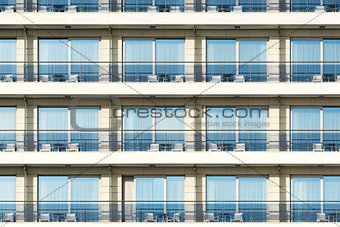 Windows and balconies of the hotel.