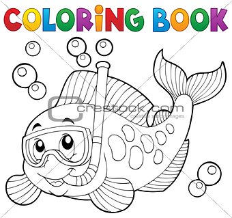 Coloring book fish snorkel diver