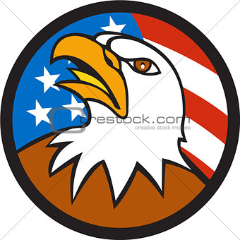 American Bald Eagle Head Looking Up Flag Circle Cartoon