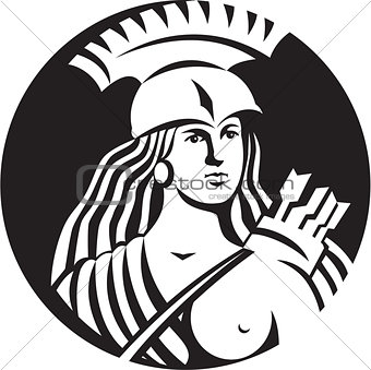 Female Spartan Warrior Circle Black and White